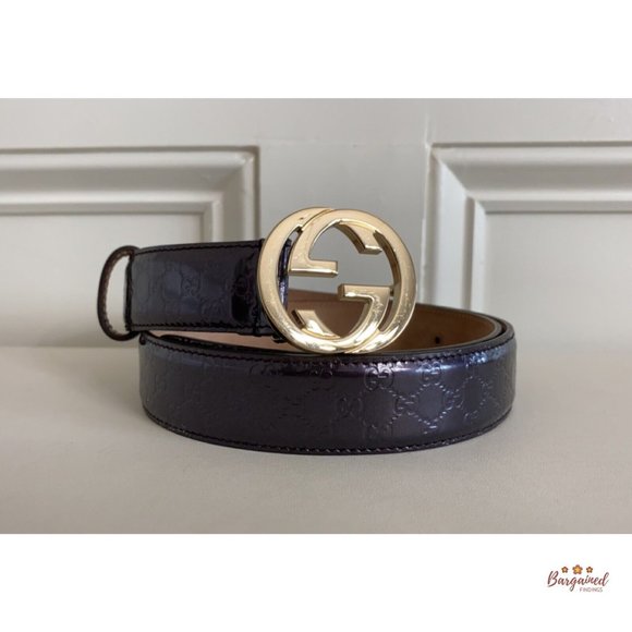 Authentic Gucci Purple Microguccissima Patent Leather Interlocking G Belt 85/34 - Picture 12 of 13
